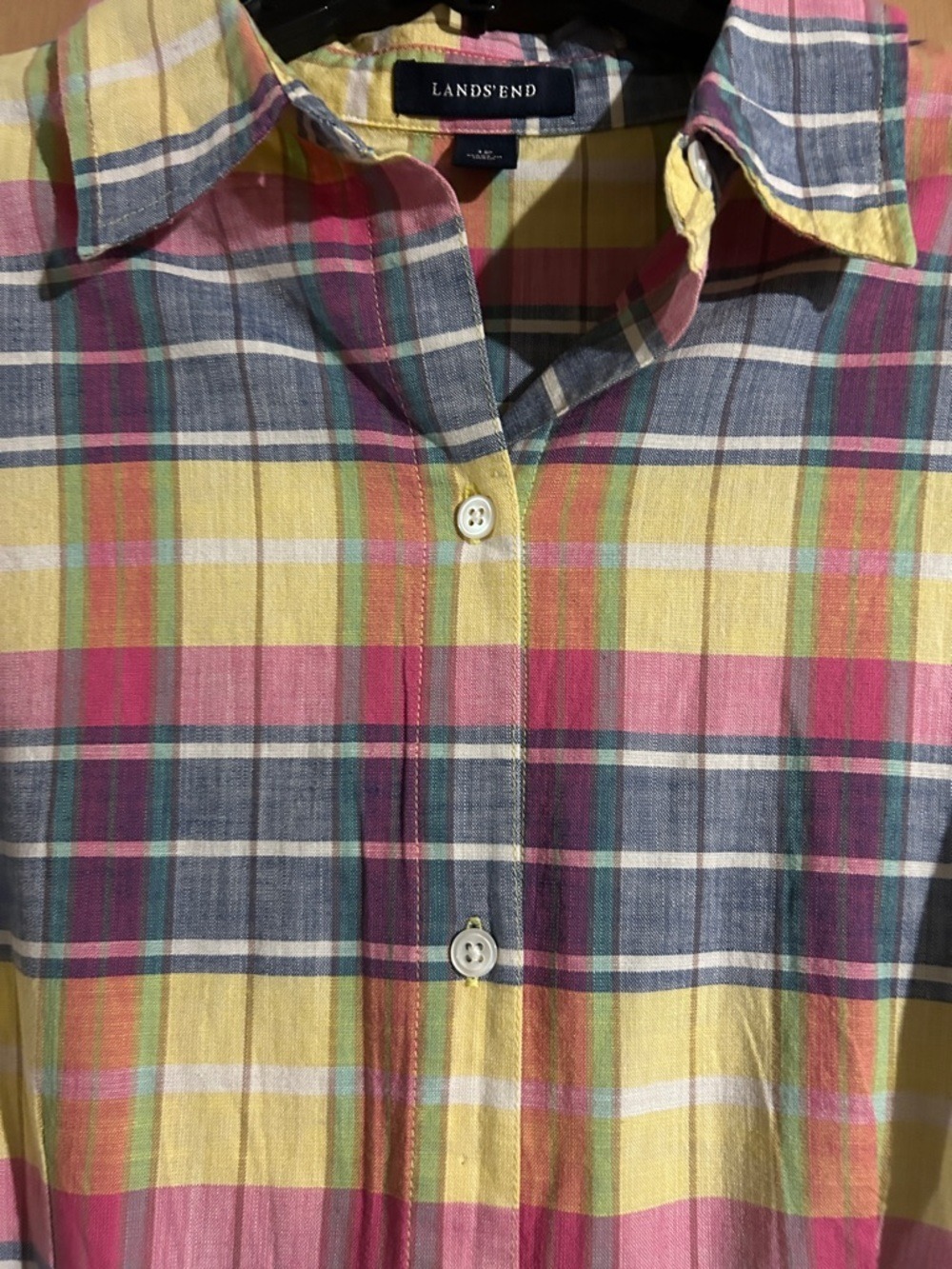 Lands' End Multicolor Plaid Button-Front Shirt Dress - Picture 3 of 7